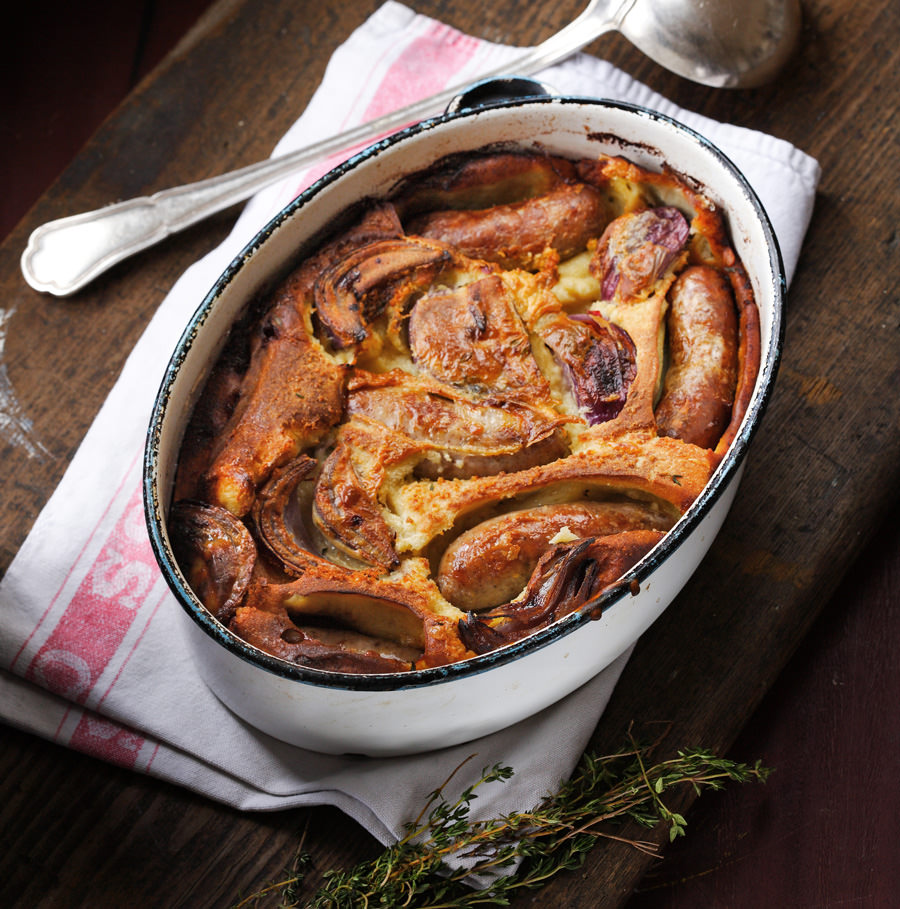 Perfect beer battered toad in the hole